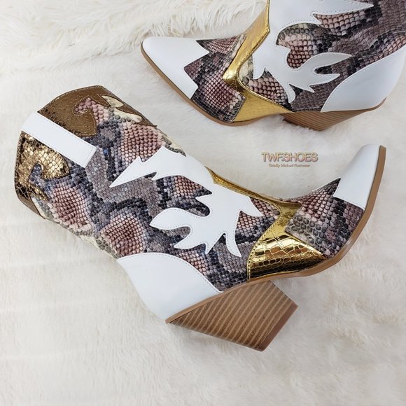 Western Cowboy Ankle boots White Snake Gold - Picture 14 of 14